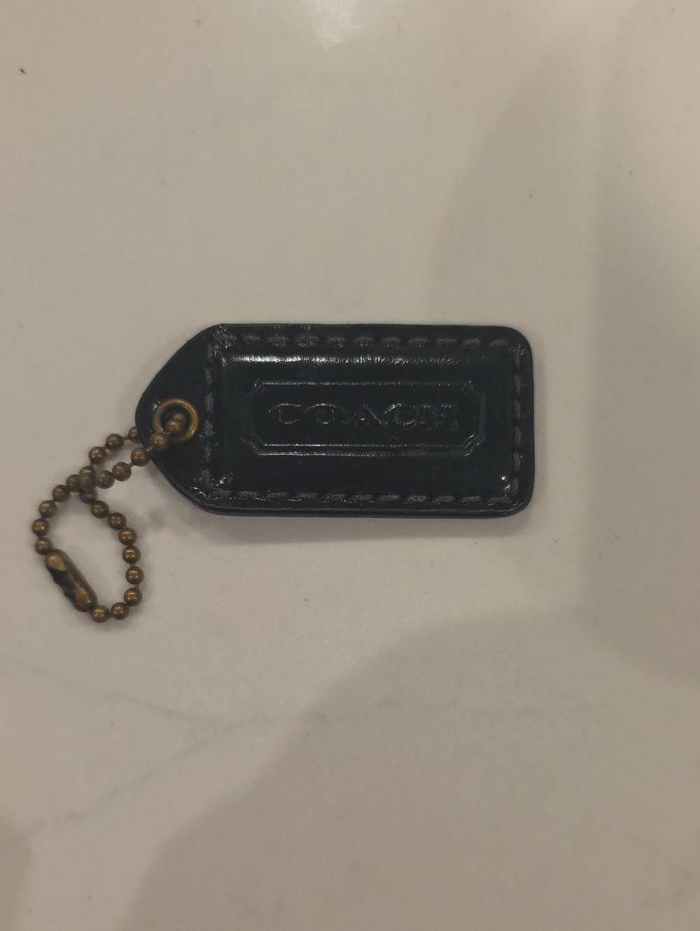 Coach Black Leather Logo Charm with Brass Chain And Accents